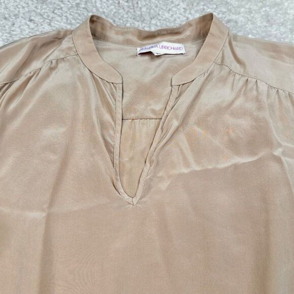 Amanda Uprichard Silk V-Neck Blouse Beige Tan - Picture 5 of 6